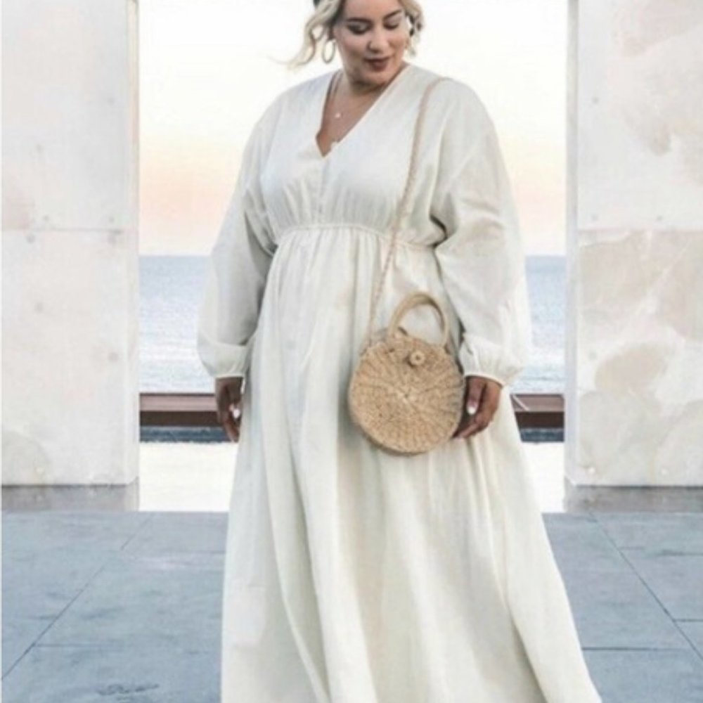 - Cream Boho Maxi flowy puff sleeve dress!